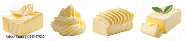 Obraz Collection set of butter isolated on white and transparent background, cut out png