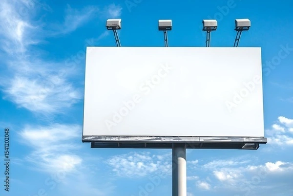 Fototapeta Large Blank Billboard Standing Tall Against Bright Blue Sky Backdrop