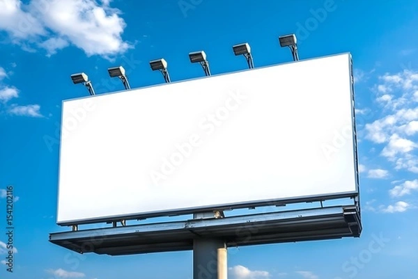 Fototapeta Large Blank Billboard Standing Tall Against Bright Blue Sky Backdrop