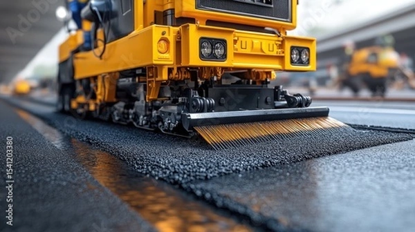Fototapeta 3d render Asphalt Paving: Road Construction Equipment in Action AI generative