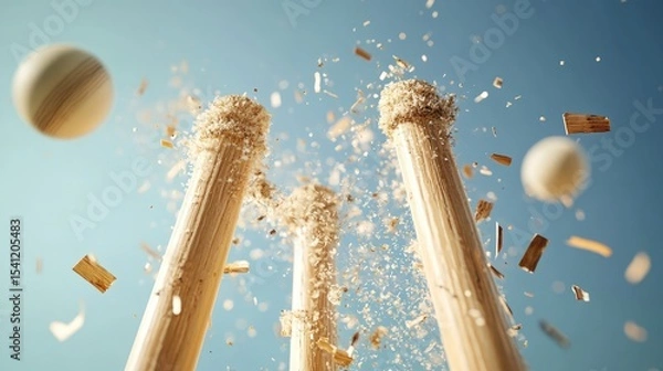 Fototapeta 3d render Cricket Wicket Explosion: Stunning Action Photography AI generative
