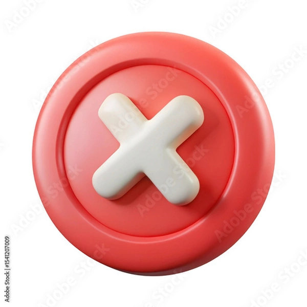 Fototapeta 3d realistic coral red cancel button icon isolated on transparent background