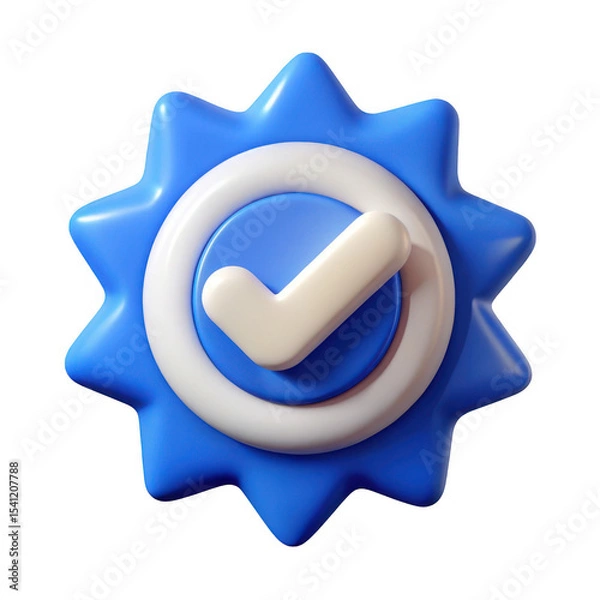 Fototapeta 3d blue checkmark badge isolated on transparent background
