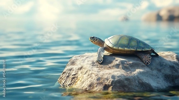 Obraz Coastal view of turtles near stony shoreline high resolution picture