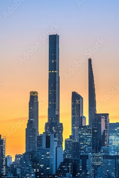 Obraz The skyline of Midtown Manhattan in New York before sunrise with the pencil towers of  Billionaires Row