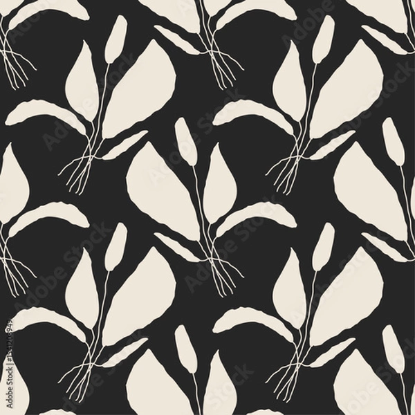 Fototapeta Trendy minimalist seamless botanical pattern with abstract creative hand drawn composition