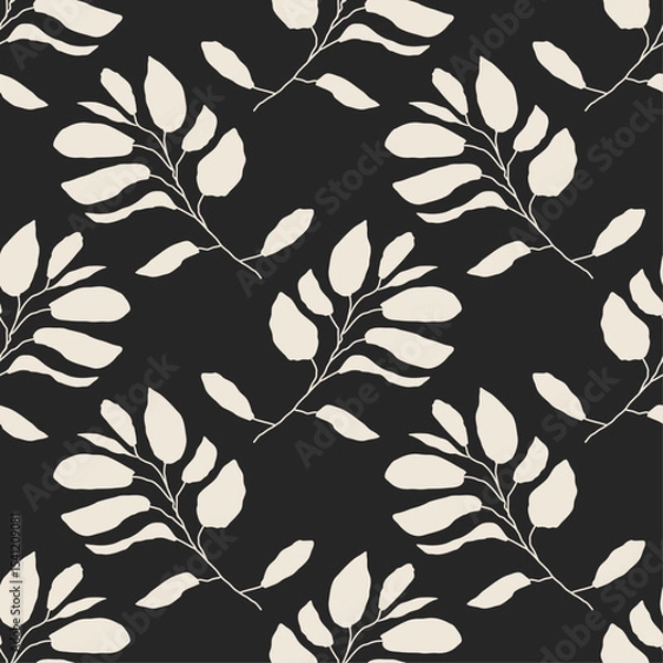 Fototapeta Trendy minimalist seamless botanical pattern with abstract creative hand drawn composition