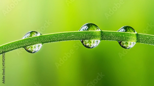 Obraz Close-up of dew drops on a green grass blade