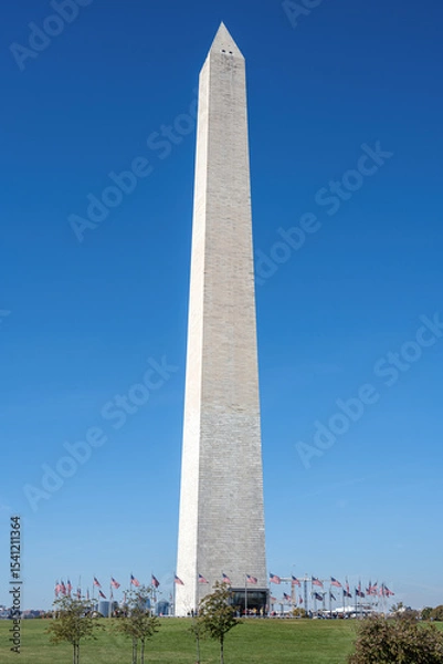 Obraz The famous Washington Monument with US-American flags around it