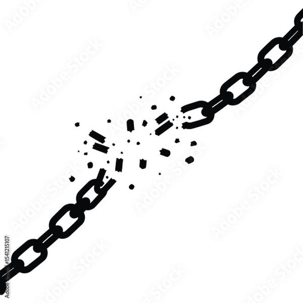 Fototapeta Broken chains silhouette vector illustration, freedom icon, break free symbol, black isolated design element