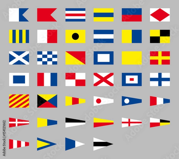 Fototapeta International maritime signal nautical flags, isolated on gray background
