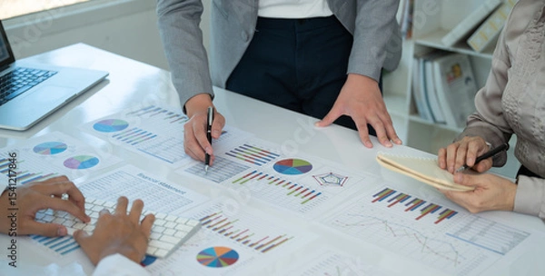 Fototapeta Finance adviser data analysis financial statement to view performance company for investment planning and evaluate value business.