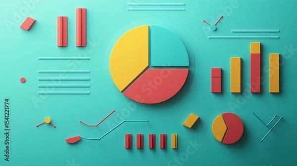 Fototapeta A vibrant infographic layout featuring pie charts, bar graphs, and line graphs, all in an eye-catching and minimalistic style. #DataViz