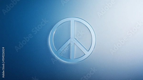 Fototapeta Minimal white peace symbol etched into glass, placed over soft blue gradient.