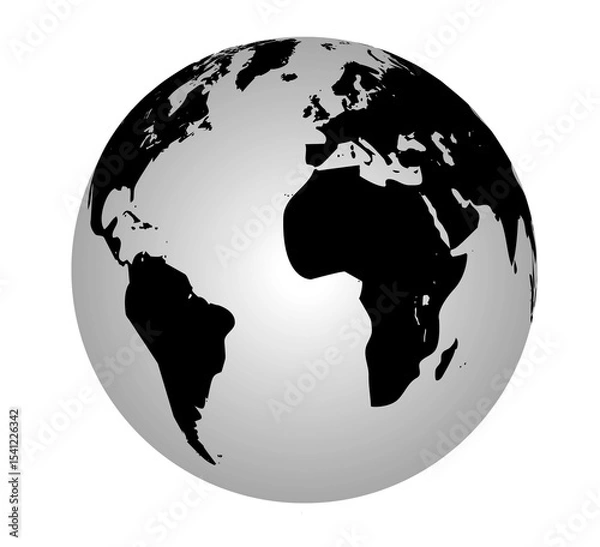 Fototapeta Black Globe Map Transparent Background