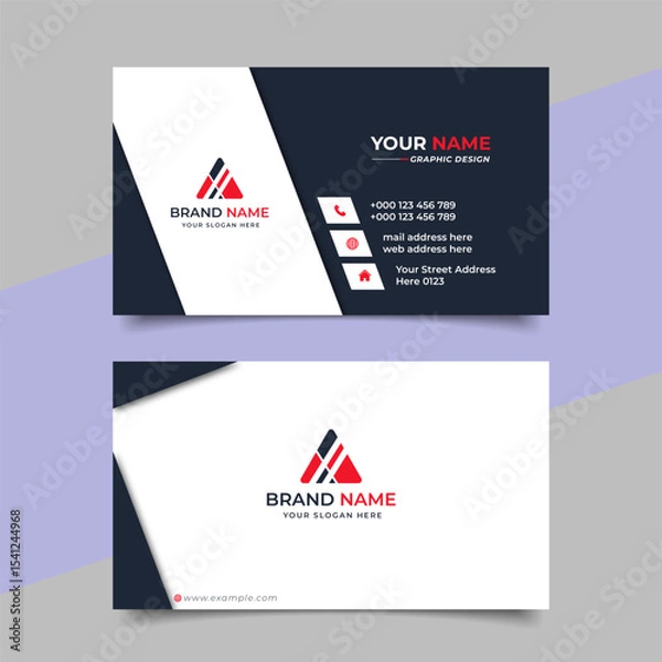 Fototapeta Creative modern red business card design  name card corporate visiting card and simple clean template vector design