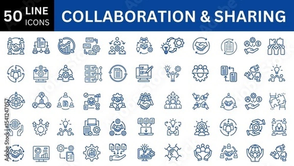 Fototapeta Collaboration & Sharing editable icon set. Editable stroke. Vector illustration.