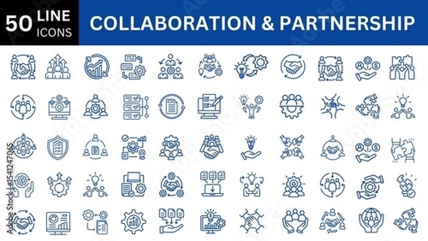 Fototapeta Collaboration & Partnership editable icon set. Editable stroke. Vector illustration.