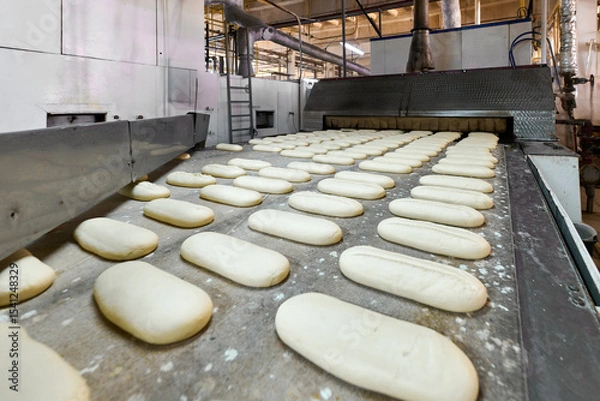 Fototapeta Dough formation for sliced loaves in a bakery plant during a production process