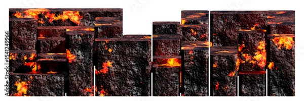Fototapeta 3D render design, Lava and magma Square rectangle box, block and cube background, PNG file, 3D rendering illustration