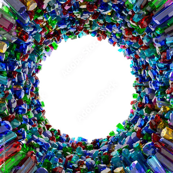 Obraz Frame of Colorful Crystal cave with isolated on transparent background - PNG file, 3D rendering illustration, Clip art, cut out and element