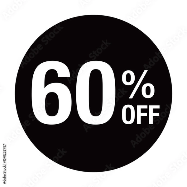 Obraz ”60％OFF ”の文字入り 円形のベクターイラスト　モノクロ　白文字　背景透過　
