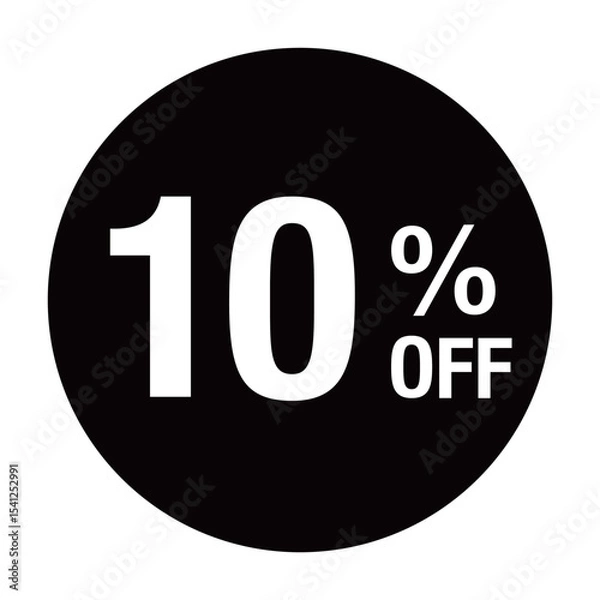 Obraz ”10％OFF ”の文字入り 円形のベクターイラスト　モノクロ　白文字　背景透過　
