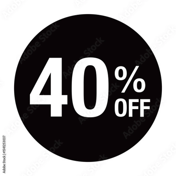 Obraz ”40％OFF ”の文字入り 円形のベクターイラスト　モノクロ　白文字　背景透過　
