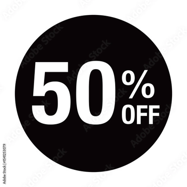 Obraz ”50％OFF ”の文字入り 円形のベクターイラスト　モノクロ　白文字　背景透過　

