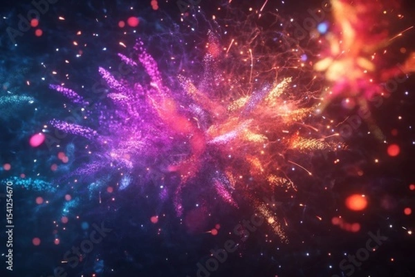 Obraz Vibrant fireworks lighting up the night sky in a colorful display of celebration and joy, Vibrant fireworks display in night sky with colorful bursts