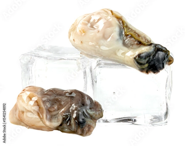 Obraz Oysters with ice cube isolated