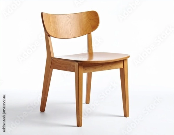 Fototapeta A simple wooden chair with a curved backrest and clean, minimalist design.