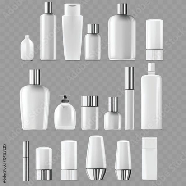 Fototapeta Comprehensive Set of Blank White Cosmetic Bottles and Jars .Vector