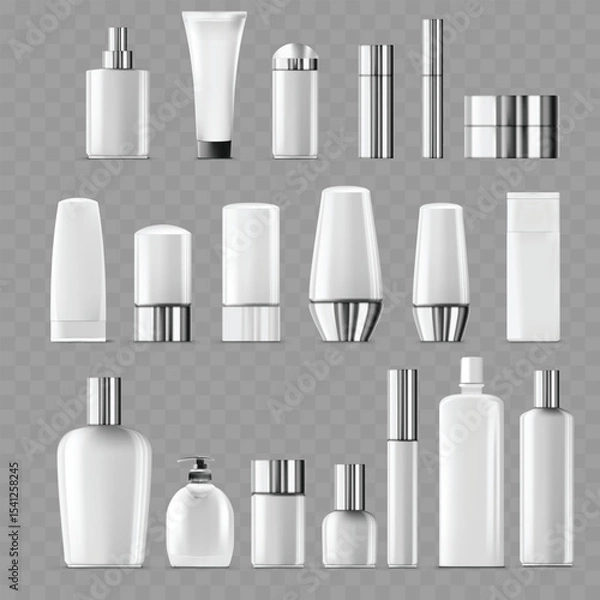 Fototapeta Comprehensive Set of Blank White Cosmetic Bottles and Jars .Vector