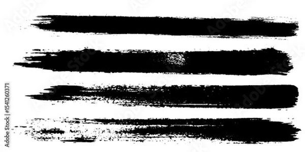 Fototapeta Collection of line hand drawn trace brush strokes black paint texture set vector illustration. 
