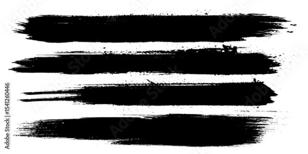 Fototapeta Collection of line hand drawn trace brush strokes black paint texture set vector illustration. 