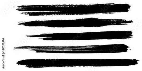 Fototapeta Collection of line hand drawn trace brush strokes black paint texture set vector illustration. 