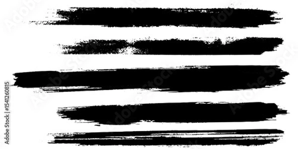 Fototapeta Collection of line hand drawn trace brush strokes black paint texture set vector illustration isolated on white background. Calligraphy brushes high detail abstract elements. 