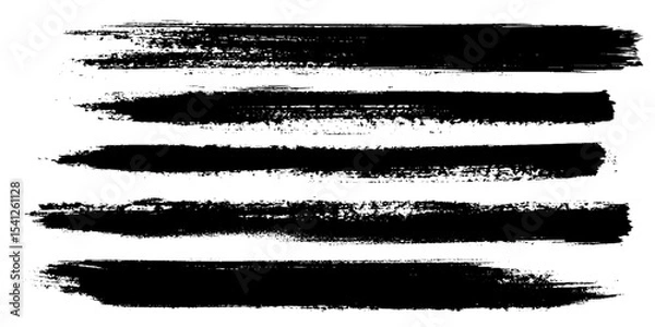 Fototapeta Collection of line hand drawn trace brush strokes black paint texture set vector illustration isolated on white background. Calligraphy brushes high detail abstract elements. 