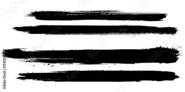 Fototapeta Collection of line hand drawn trace brush strokes black paint texture set vector illustration isolated on white background. Calligraphy brushes high detail abstract elements. 