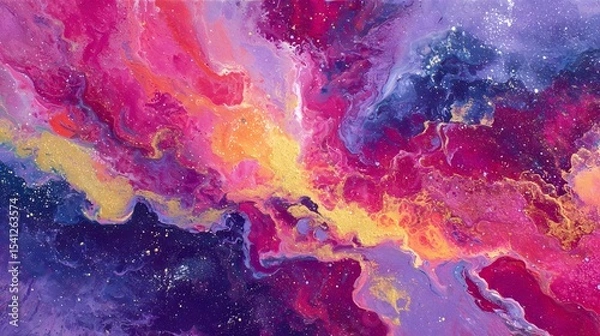 Fototapeta Vibrant Abstract Cosmic Painting with Pink Purple and Gold