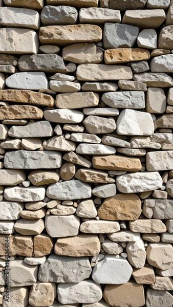 Fototapeta Ancient Stone Wall: A close-up view showcases an aged stone wall, expertly constructed with textured, varied-colored stones, offering a sense of enduring strength and a classic aesthetic.