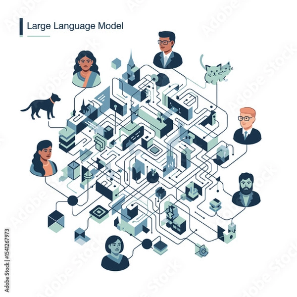 Fototapeta Conceptual vector illustrations of large-scale language models (LLM).