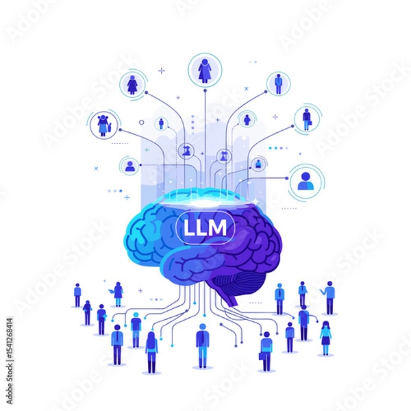 Fototapeta Conceptual vector illustrations of large-scale language models (LLM).