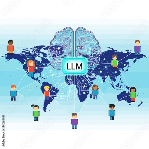 Fototapeta Conceptual vector illustrations of large-scale language models (LLM).