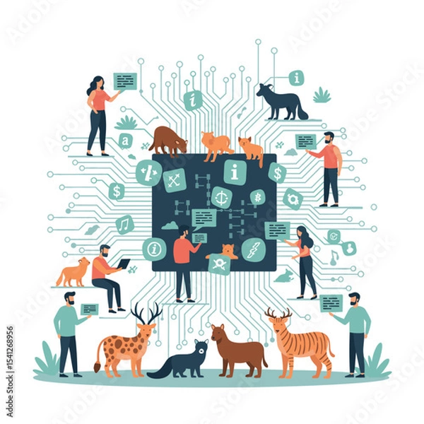 Fototapeta Conceptual vector illustrations of large-scale language models (LLM).