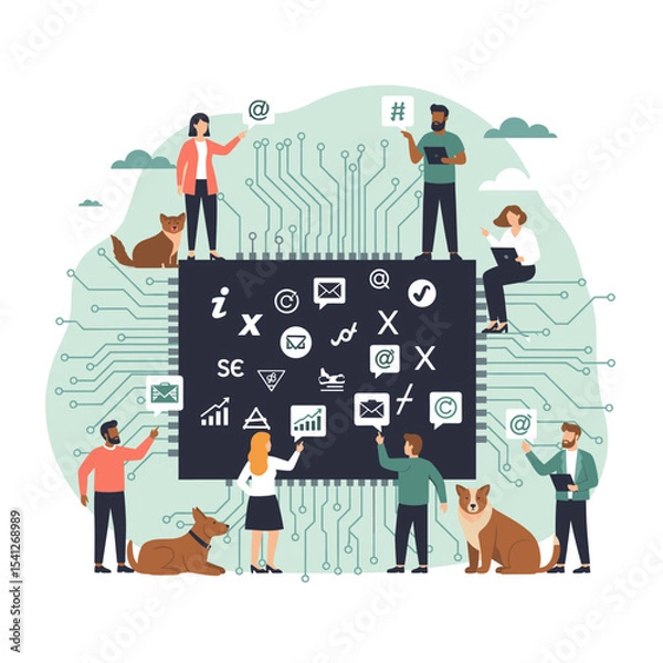 Obraz Conceptual vector illustrations of large-scale language models (LLM).