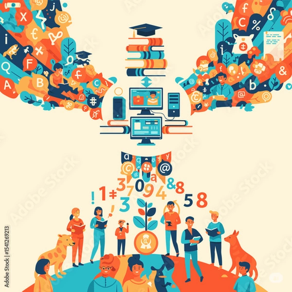 Obraz Conceptual vector illustrations of large-scale language models (LLM).