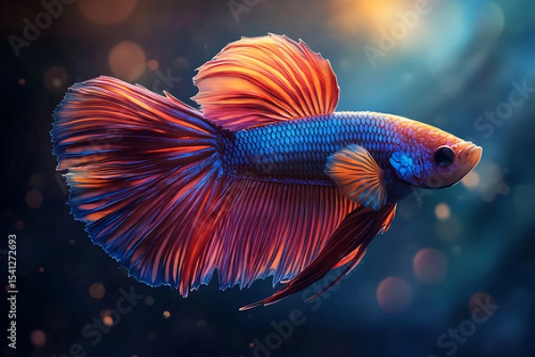 Fototapeta Captivating and colorful illustration of a vibrant siamese fighting fish in aquatic environment