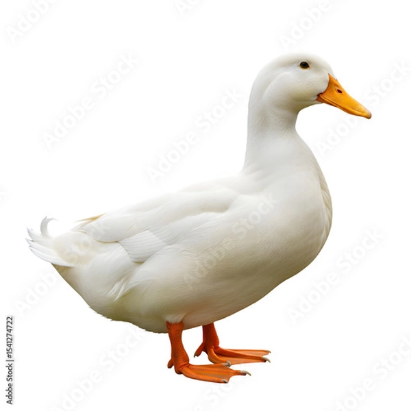 Obraz A single white pekin duck isolated on black background